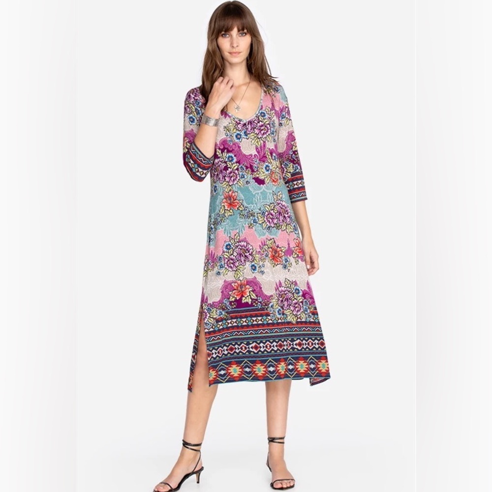 Johnny Was flower dress Ledona 3/4 sleeves high slit knit multi Small NWT